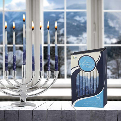 Zion Judaica Deluxe Hanukkah Celebration Candles Blue Elegance – Box of 45