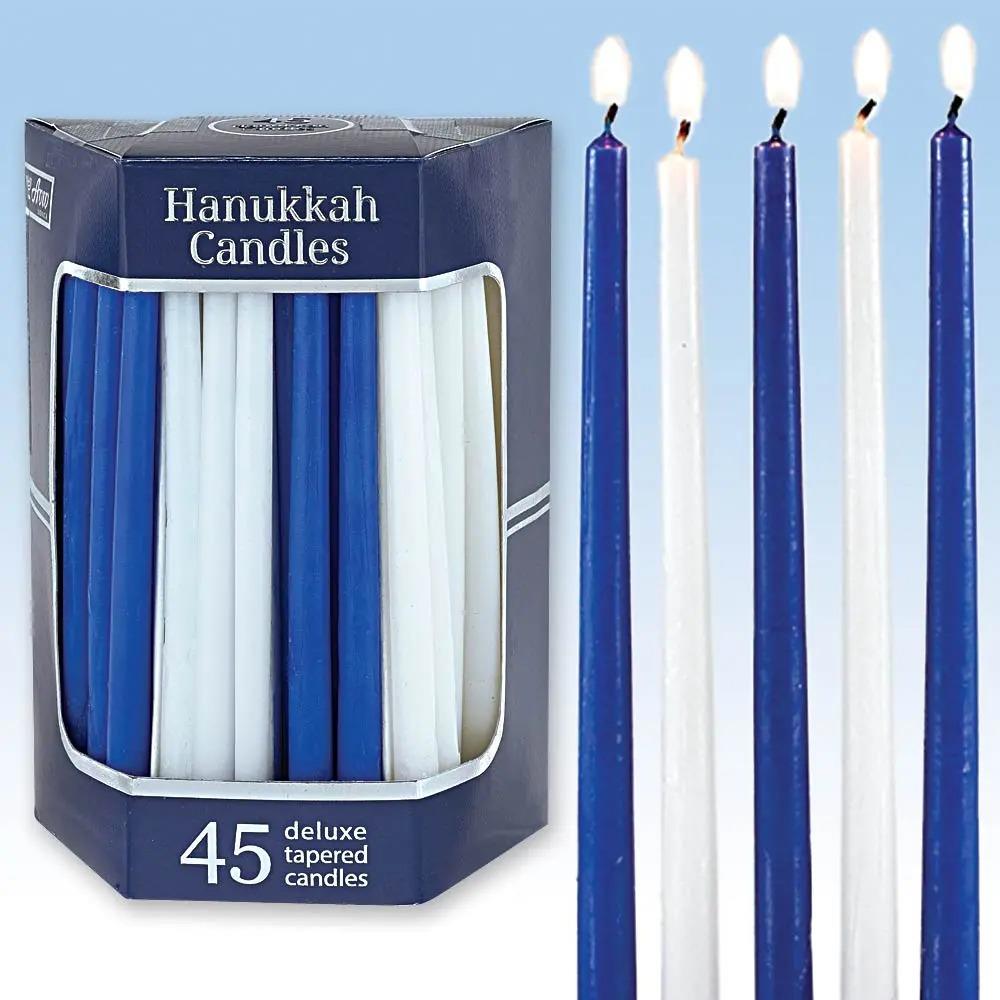 Zion Judaica Silver & Blue 45 Pack Tapered Hanukkah Candles