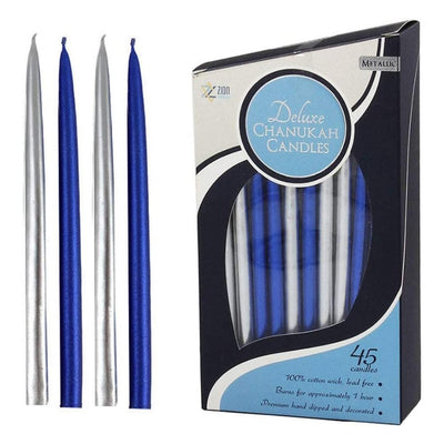 Zion Judaica Silver & Blue 45 Pack Deluxe Dipped Hanukkah Candles