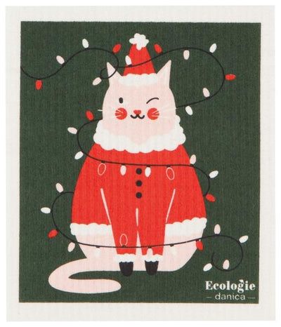 Now Designs Christmas Swedish Dish Cloth Festive Feline