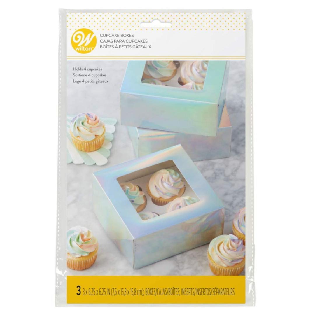 Wilton 4-Cavity Iridescent Cupcake Boxes Set Of 3