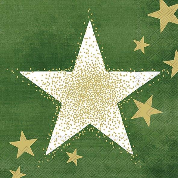 IHR Christmas Luncheon Napkin 20 Pack Shining Stars Green & Gold