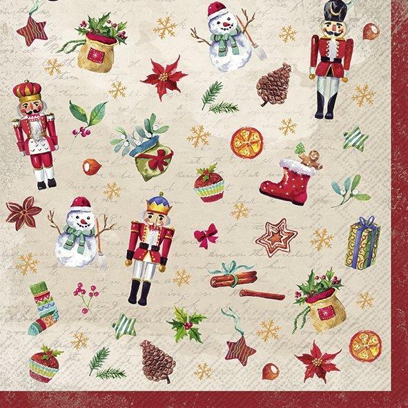 IHR Christmas Cocktail Napkin 20 Pack Festive Tradition Cream